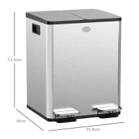 Bidone Immondizia a 2 Sezioni da 20L con Chiusura Silenziosa, in Acciaio Inox e PP, 45.8x36x51.6 cm