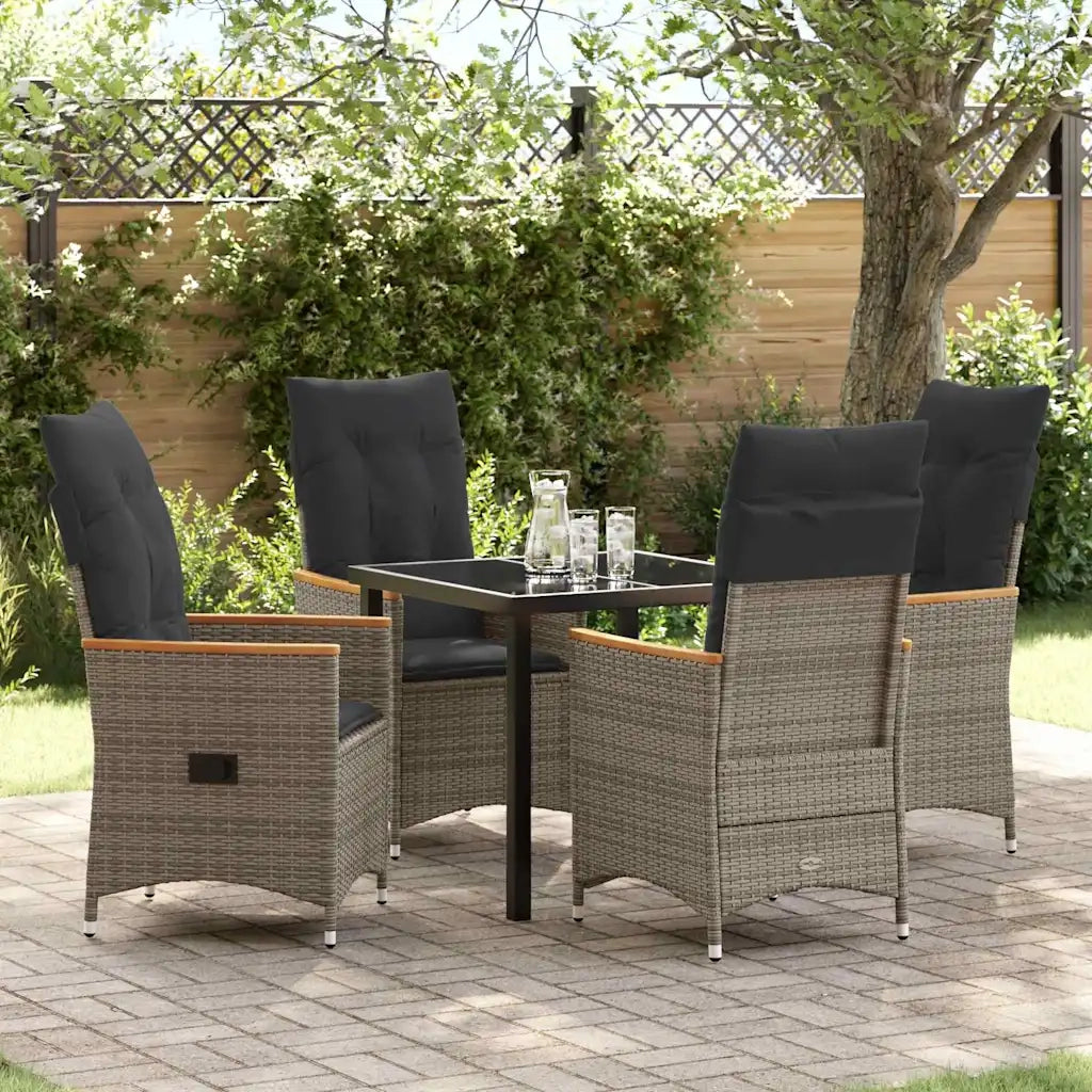 Set da Pranzo per Giardino con cuscino 5 pcs Grigio polyrattan