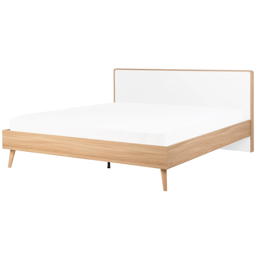 Letto a doghe in legno chiaro e testiera bianca 180 x 200 cm Design scandinavo