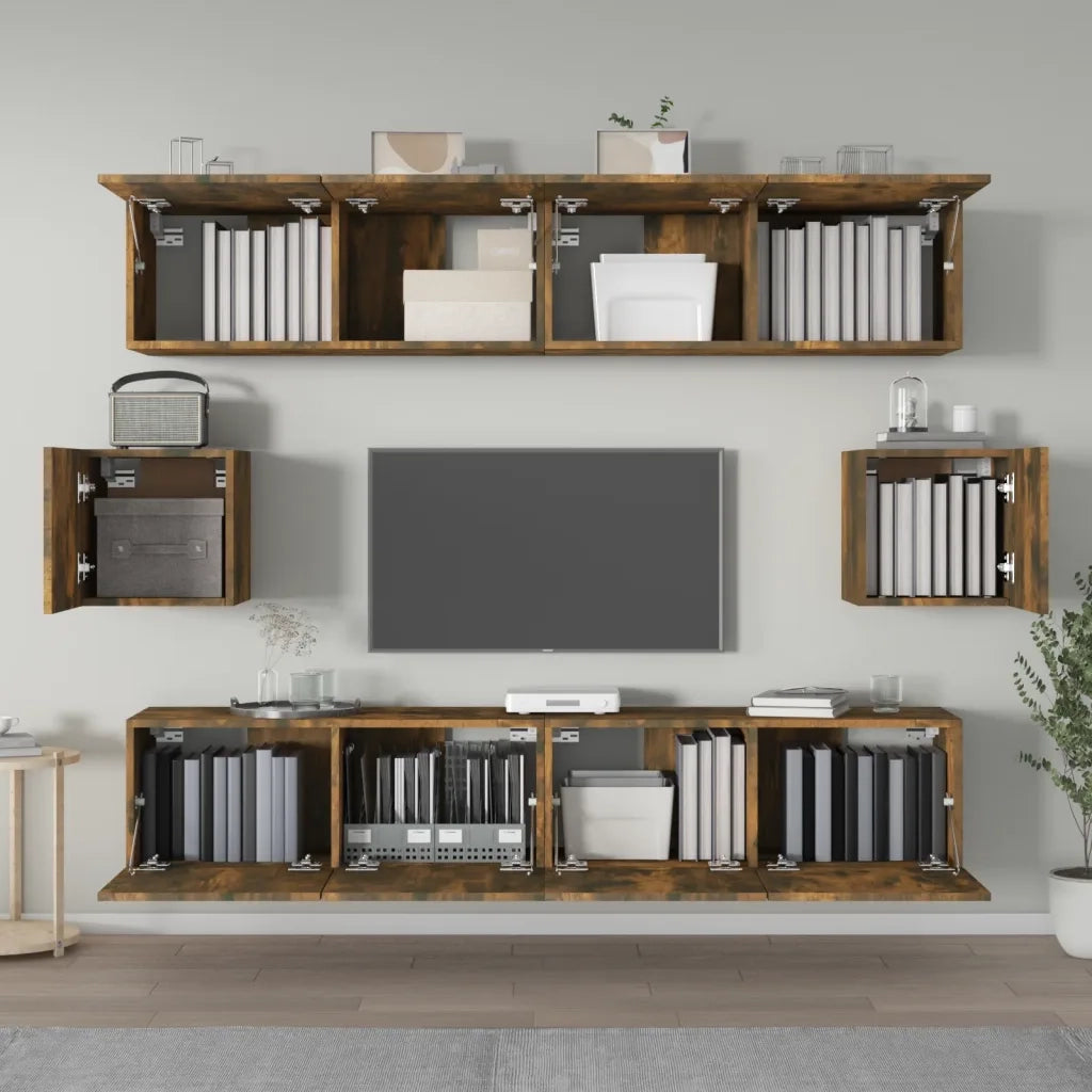 Set di Mobili Porta TV 6 pz Rovere Fumo in Legno Multistrato 3114363