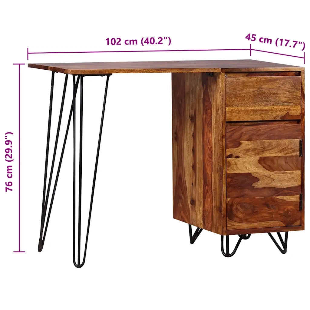 Scrivania con 1 Cassetto 1 Armadietto Legno Massello Acacia 244359