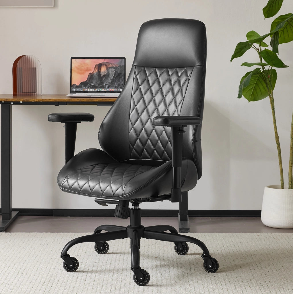 Sedia da ufficio ergonomica con ruote; braccioli regolabili; in pelle nera