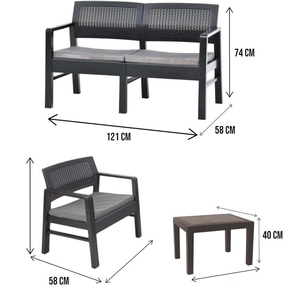 Trade Shop - Set Salotto Giardino Esterno Con Divano 2 Poltrone Tavolino Effetto Rattan Con Cuscini -