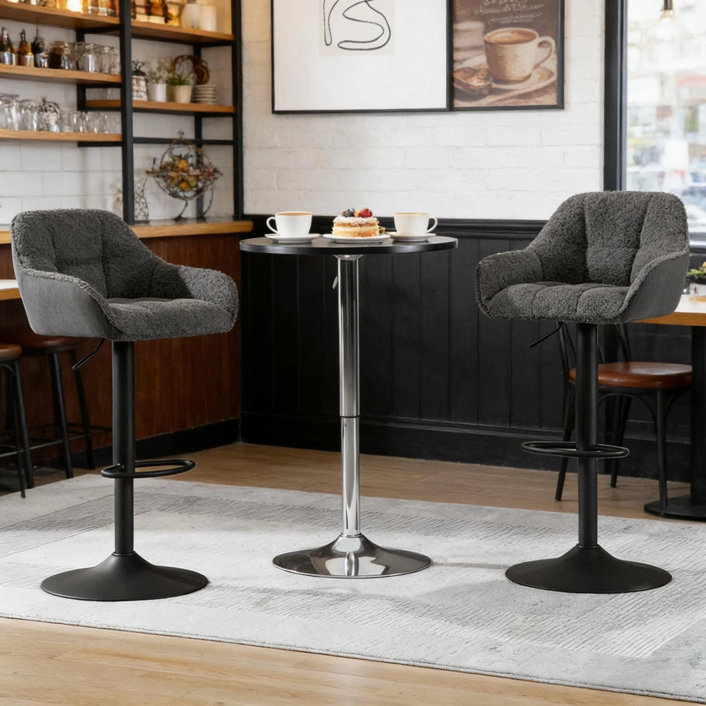 Sgabello da bar girevole regolabile in altezza set da 2 in chenille e velluto a coste grigio scuro 52 × (87-109) × 50 cm