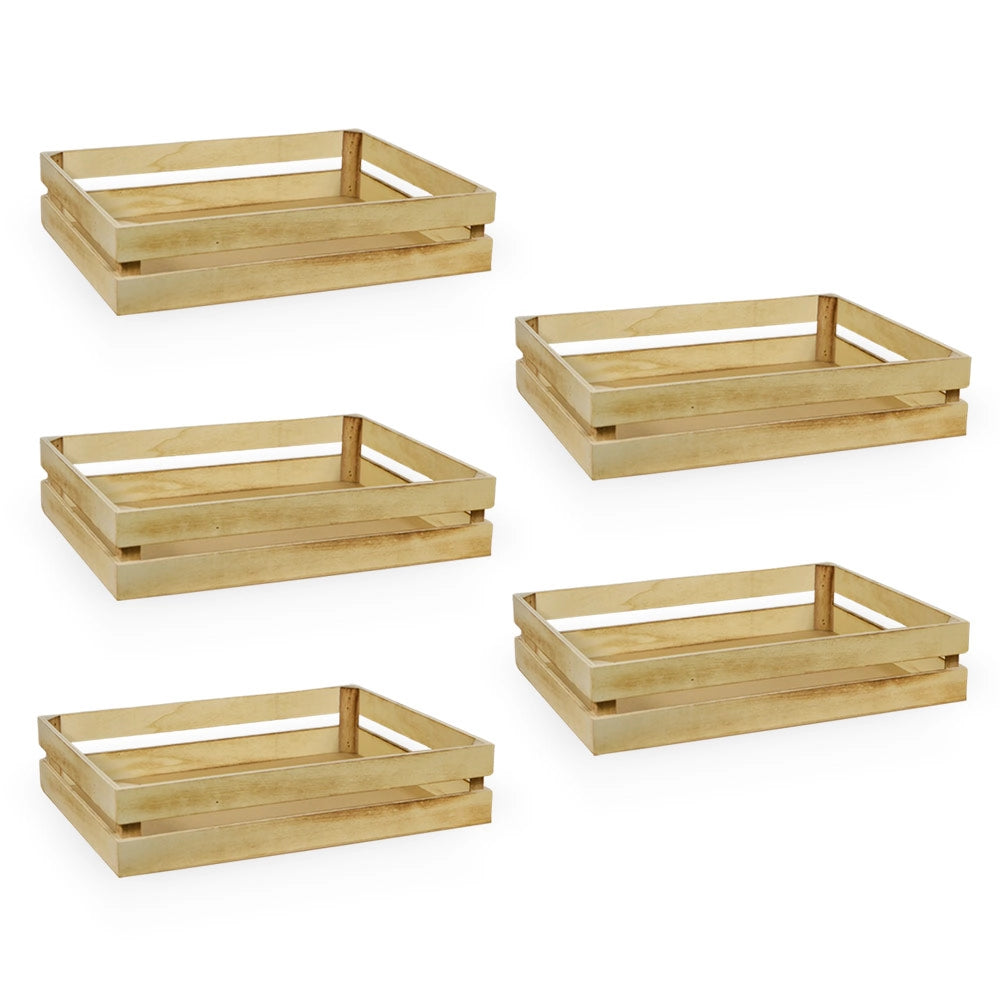 Cassette contenitori in Legno naturale fiammato da 5 Pezzi 28 X 18 X h 8 cm