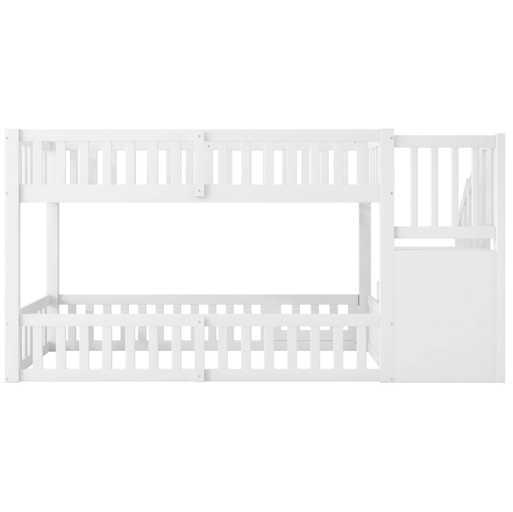 Letto a castello 90x200 cm con scala; sponde e portello in MDF e pino bianco