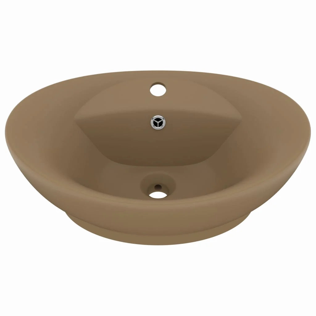 Lavabo ovale di lusso con troppopieno lavabo da appoggio lavabo da bagno vano per cosmetici 58,5 x 39 cm ceramica crema opaca 02_0002683