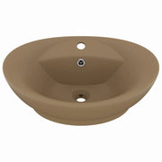 Lavabo ovale di lusso con troppopieno lavabo da appoggio lavabo da bagno vano per cosmetici 58,5 x 39 cm ceramica crema opaca 02_0002683