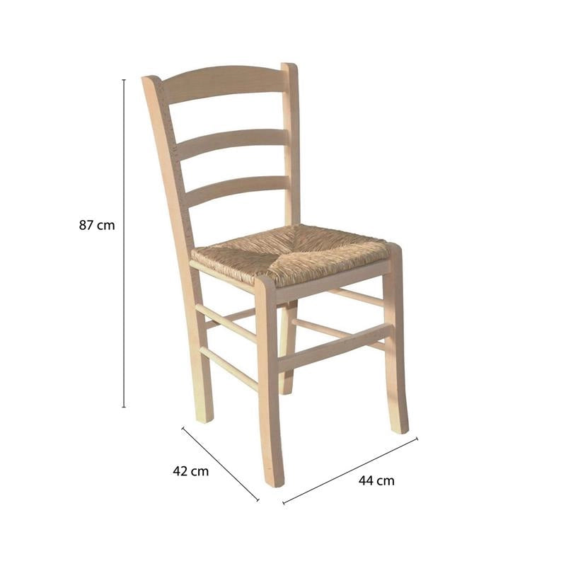 SEDIA IN LEGNO COLORE NATURALE 44×42×87 CM MODELLO PAESANA CON SEDUTA IN PAGLIA GREZZA E SCHIENALE ALTO - 2PZ