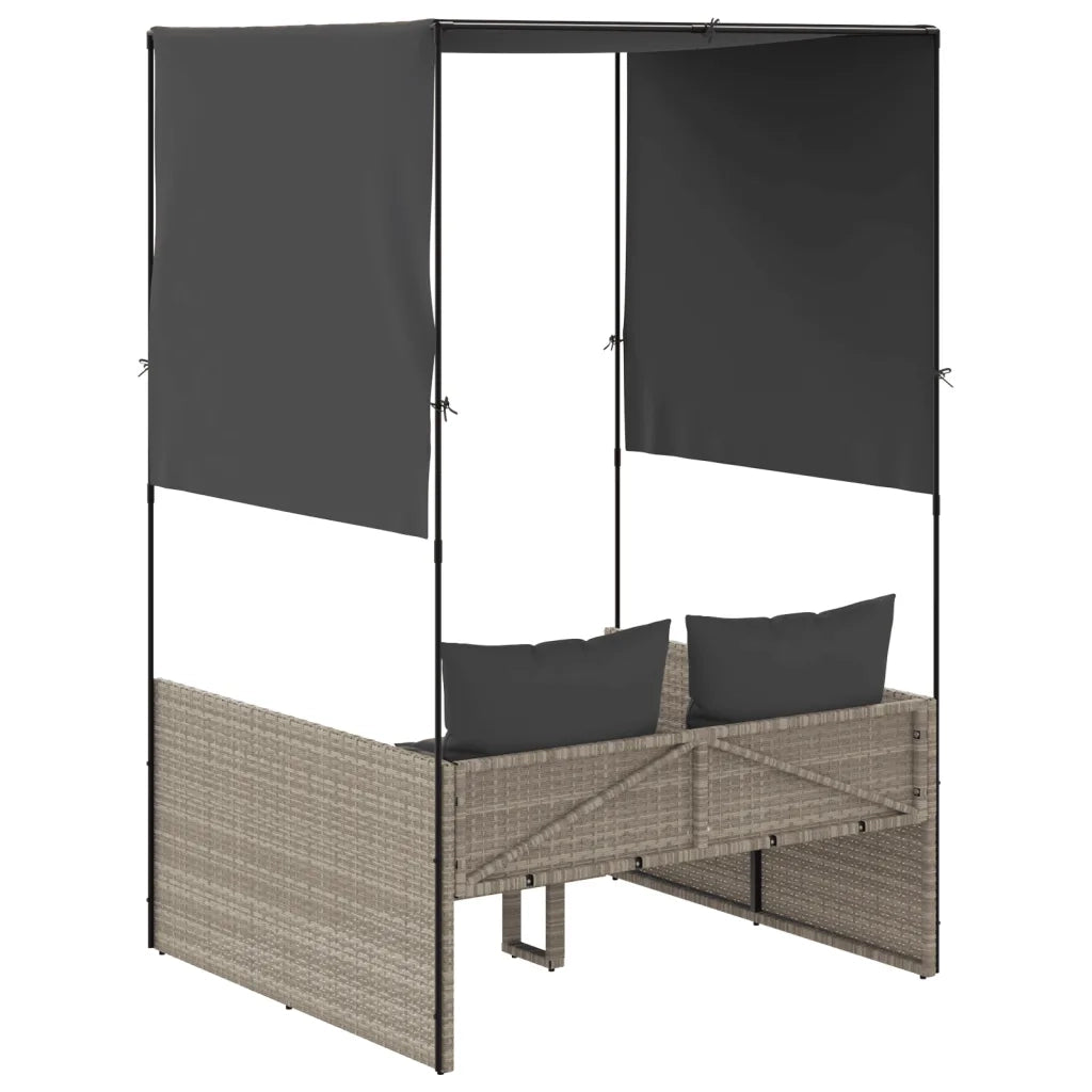 Lettino Prendisole | Sdraio da giardino | Lettino da sole Tetto e Tende Grigio Chiaro in Polyrattan