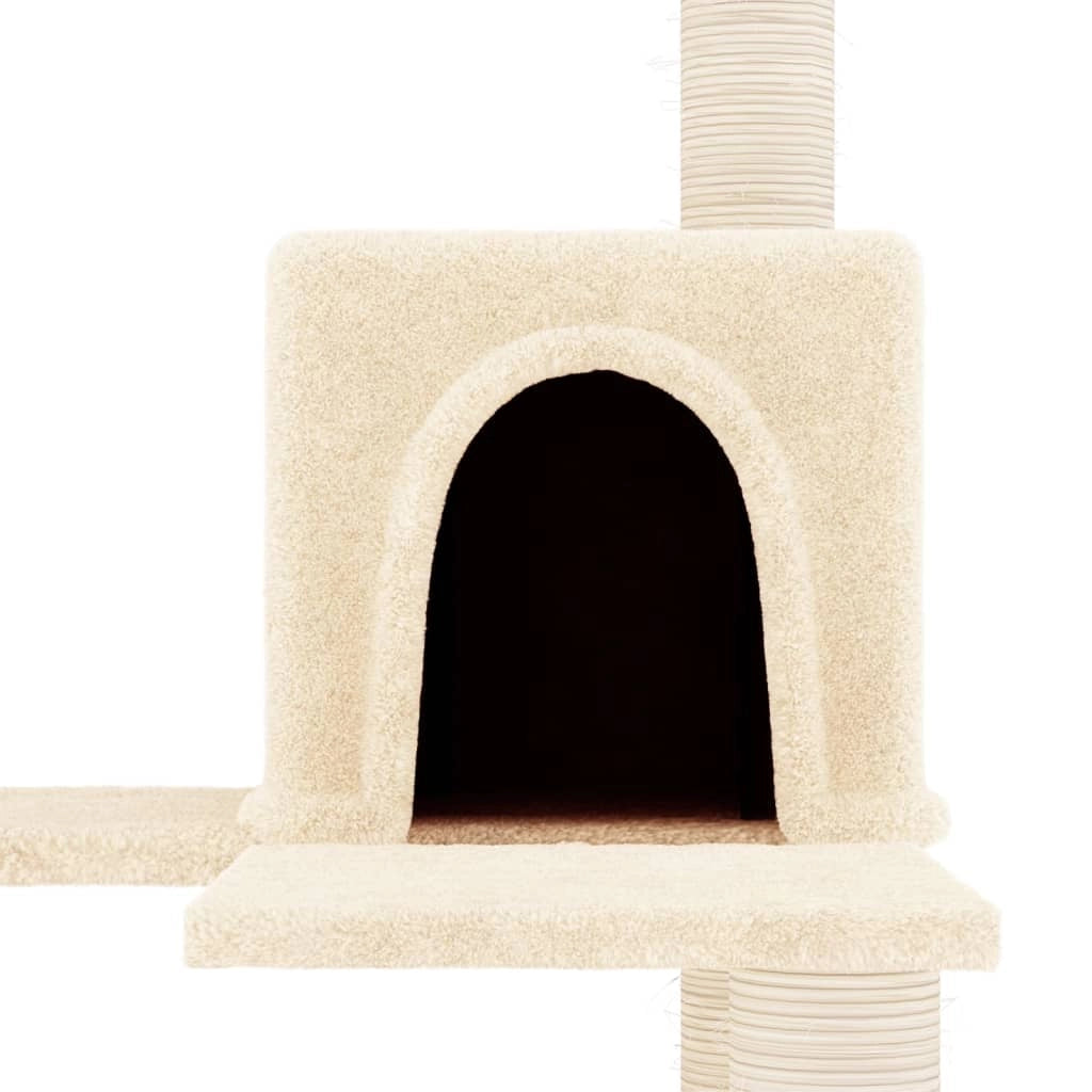 Tiragraffi per gatti torre per arrampicata giocattolo piattaforma per arrampicata con tiragraffi in sisal 153 cm crema 02_0022484