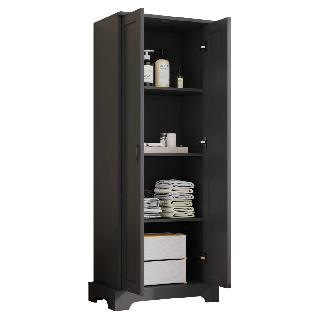Armadietto da bagno con 2 ante, 4 ripiani regolabili e chiusura soft-close, per bagno, nero, 56 × 40 × 170 cm