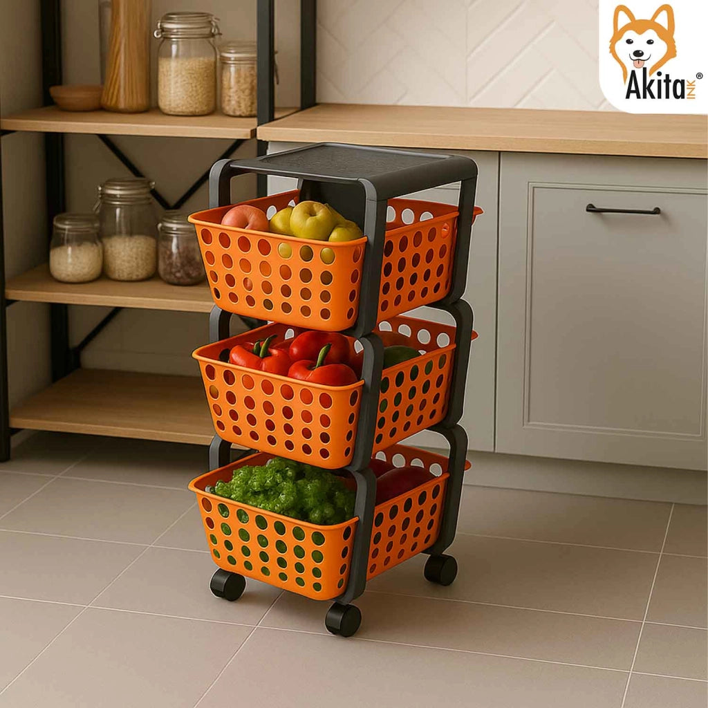 Akitaink Carrello Portatutto 3 Ripiani Arancione