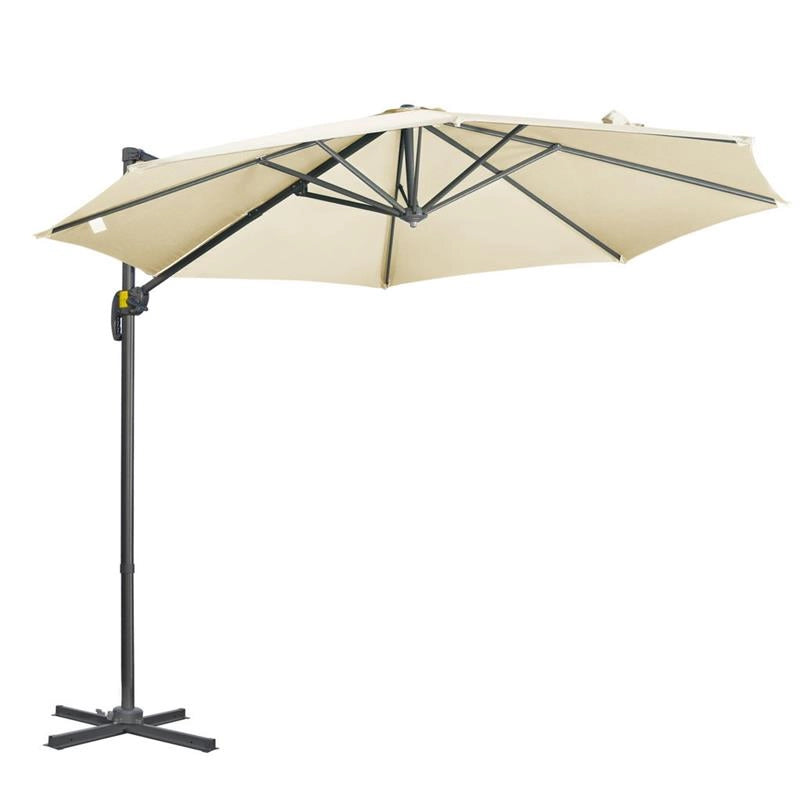 OMBRELLONE DA GIARDINO REGOLABILE E GIREVOLE A 360° 294 X 248 CM BIANCO CREMA
