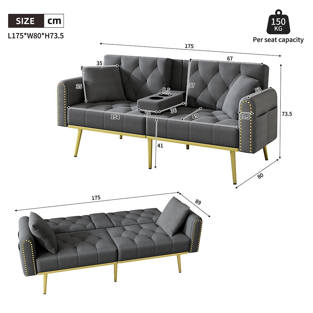 Divano letto convertibile - Xylo - Doppio, 3 livelli reclinabili, grigio