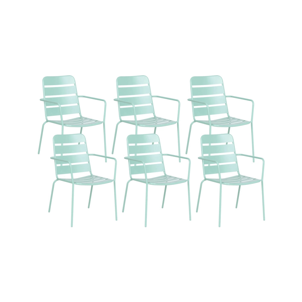 Set di 6 sedie da giardino in ferro zincato verniciato a polvere, colore verde menta, per esterni, stile moderno