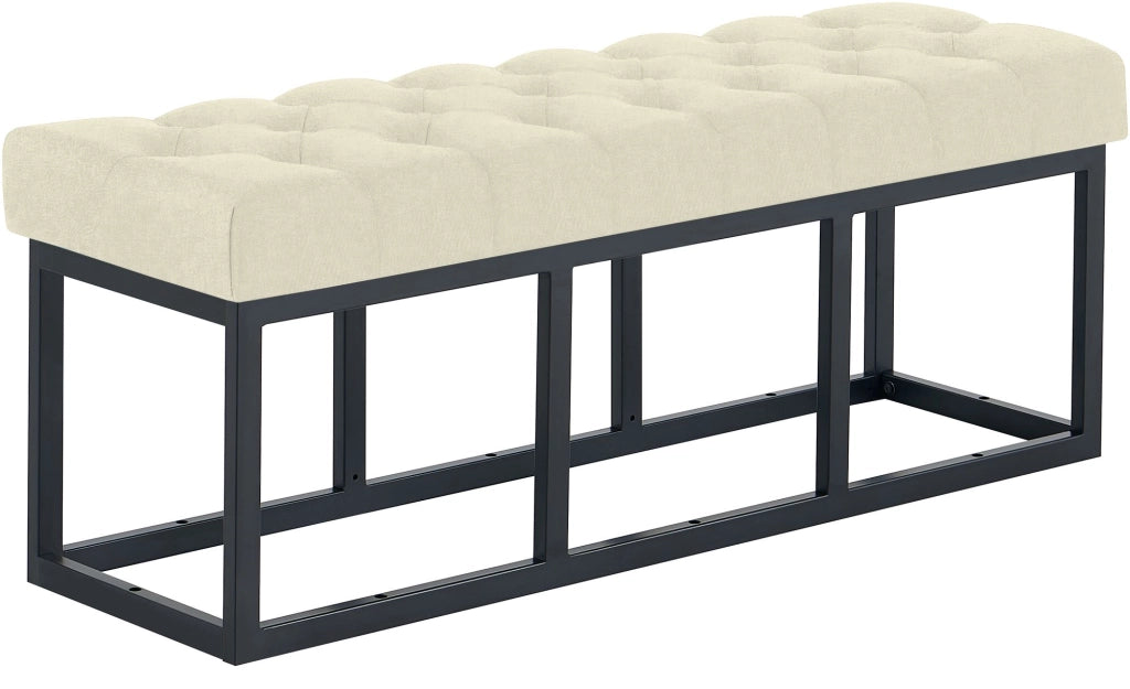 Panca design AMUN in metallo nero opaco e tessuto crema,120 cm