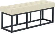 Panca design AMUN in metallo nero opaco e tessuto crema,120 cm
