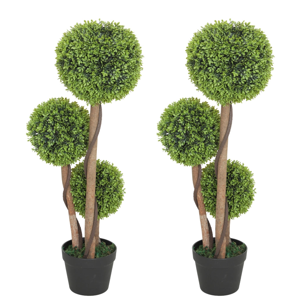 Set 2 Piante di Bosso Artificiale a 3 Sfere, con Vaso e Fondo Rinforzato, Altezza 90 cm, per Interno ed Esterno