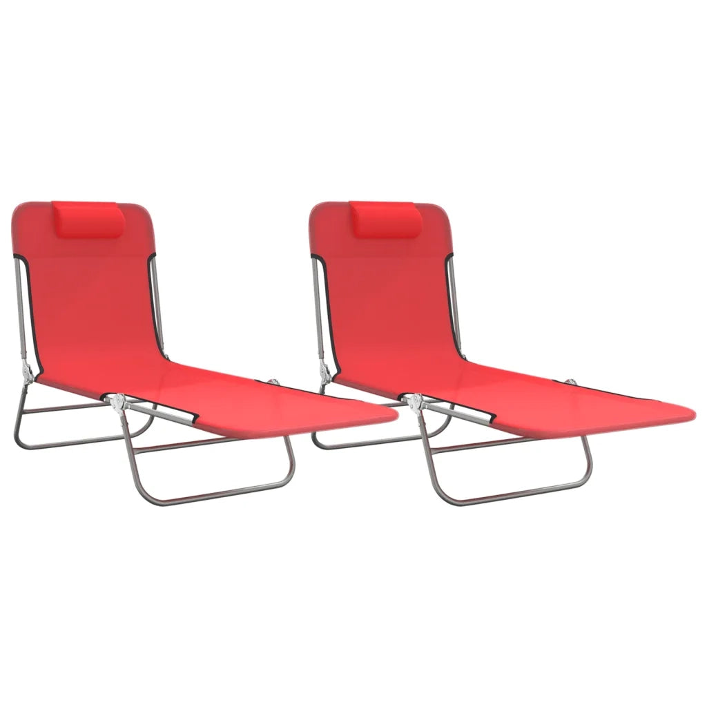 Lettini Prendisole 2 pz | Sdraio da giardino | Lettino da sole Rossi in Textilene e Acciaio