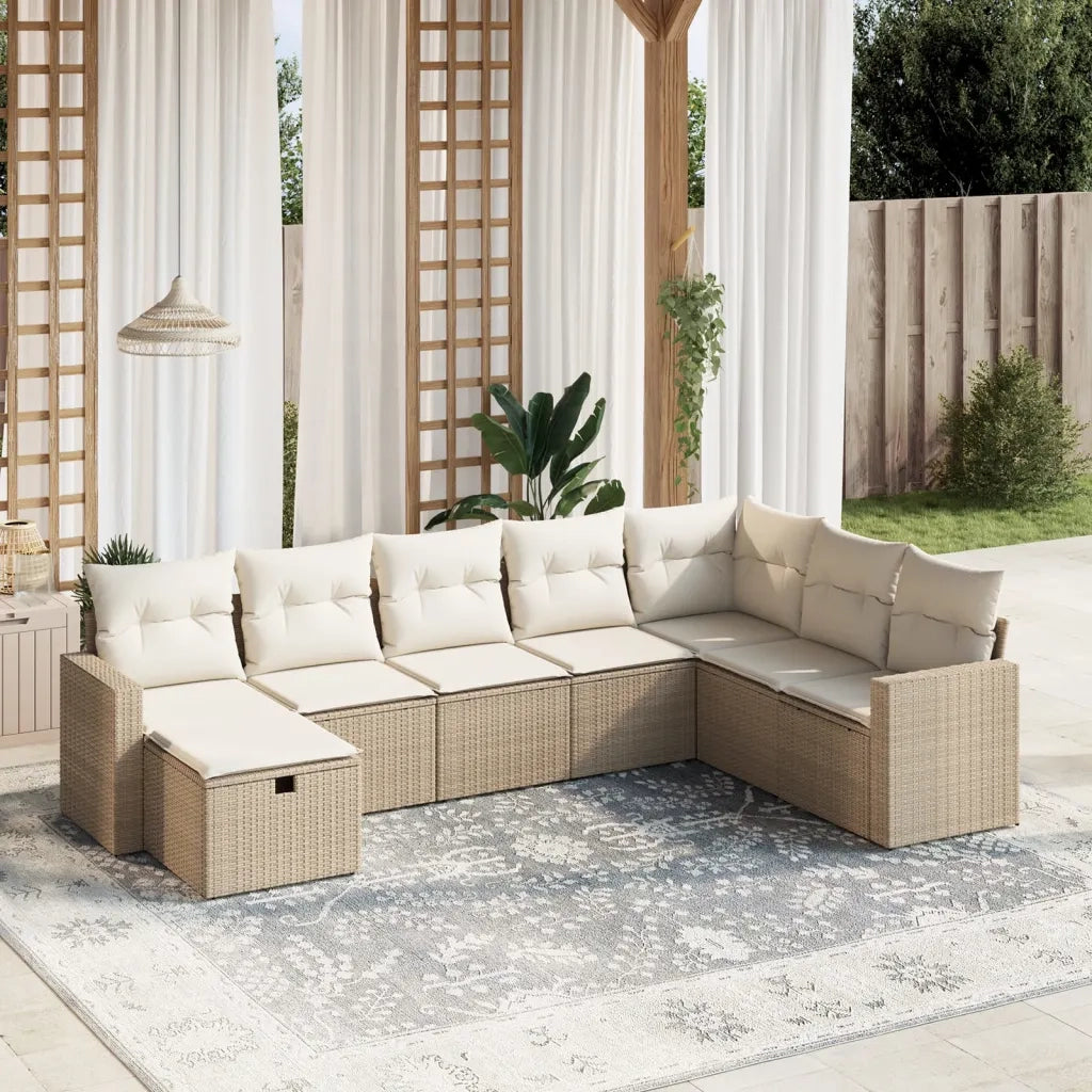 Set Divano da Giardino 8 pz con Cuscini Beige in Polyrattan 3263584