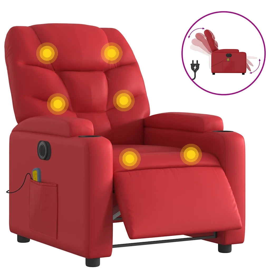 Divano Sedia-Poltrona Massaggio Elettrica Reclinabile Rosso Similpelle 591056