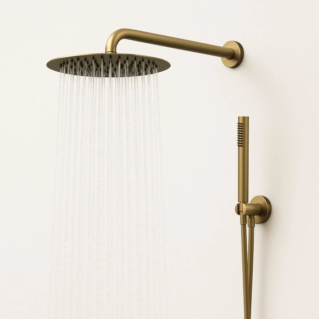 Set per doccia soffione tondo in acciaio inox 250 millimetri finitura oro *** finitura- oro matt satinato, confezione 1