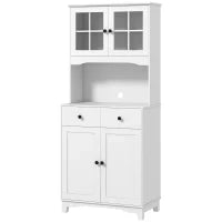 Credenza indipendente Cucina Alta con 2 armadi e 2 porte, un ampio piano e 2 cassetti, ripiani regolabili, 74,5x 40x172cm, Bianco| Aosom Italy