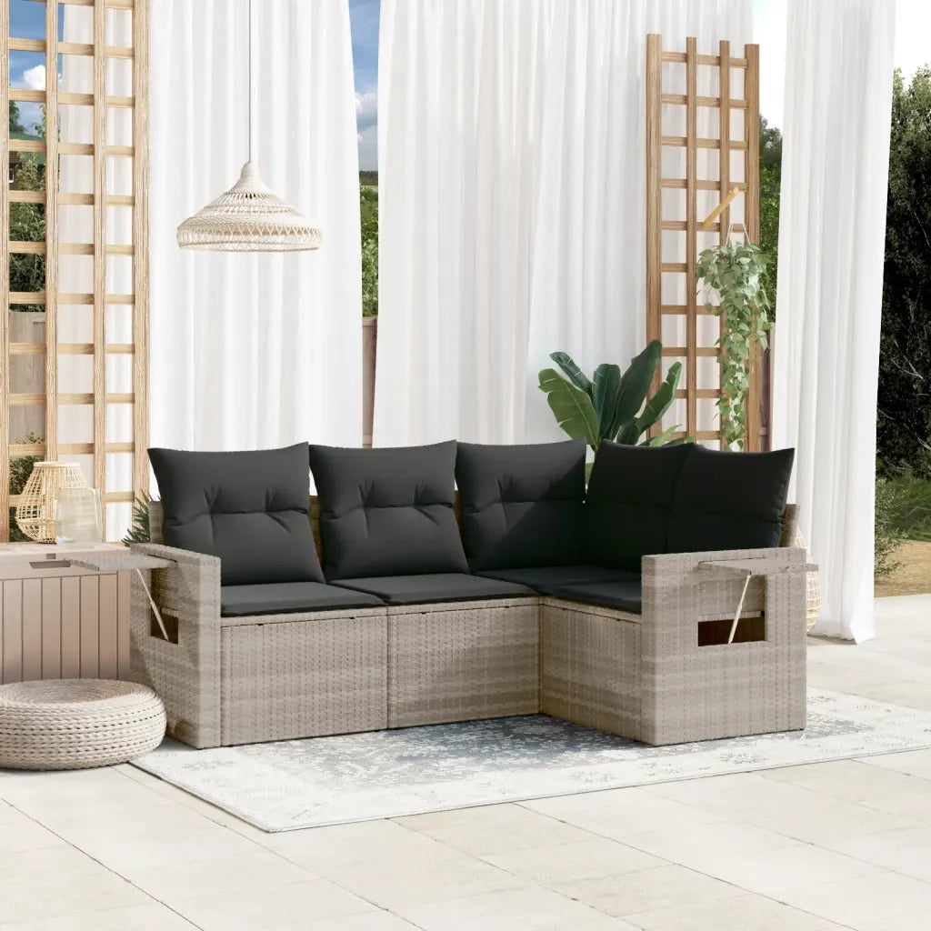 Set Divano da Giardino 4pz | Set Salotto da Giardino con Cuscini Grigio Chiaro Polyrattan