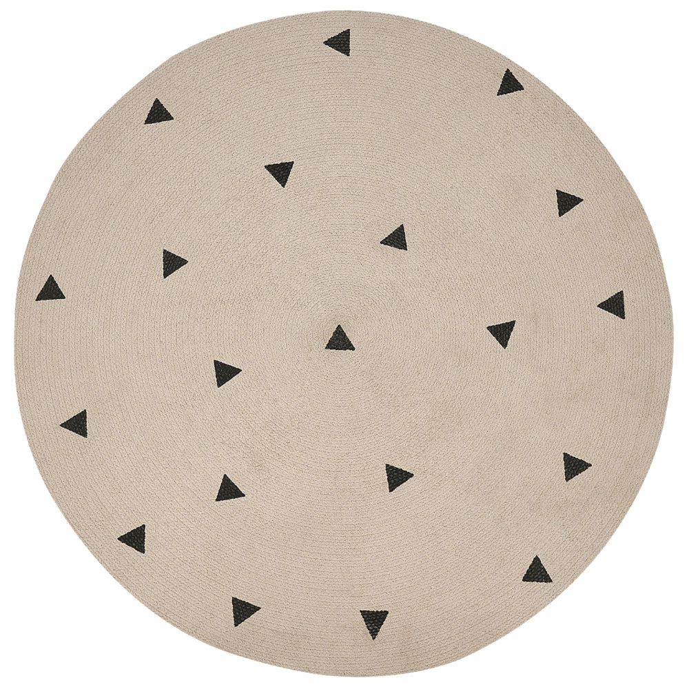 Tappeto rotondo in cotone con motivo geometrico ø 140 cm Beige soggiorno camera da letto moderno