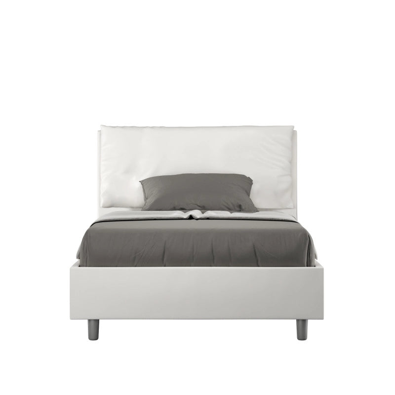 Letto imbottito Piazza e mezzo 120x200 cm Large - Bianco,Similpelle,Contenitore