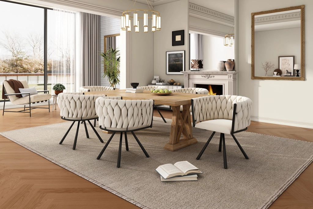 Sedia da pranzo set da 6 girevole a 360 gradi con schienale ergonomico e seduta imbottita morbida velluto beige
