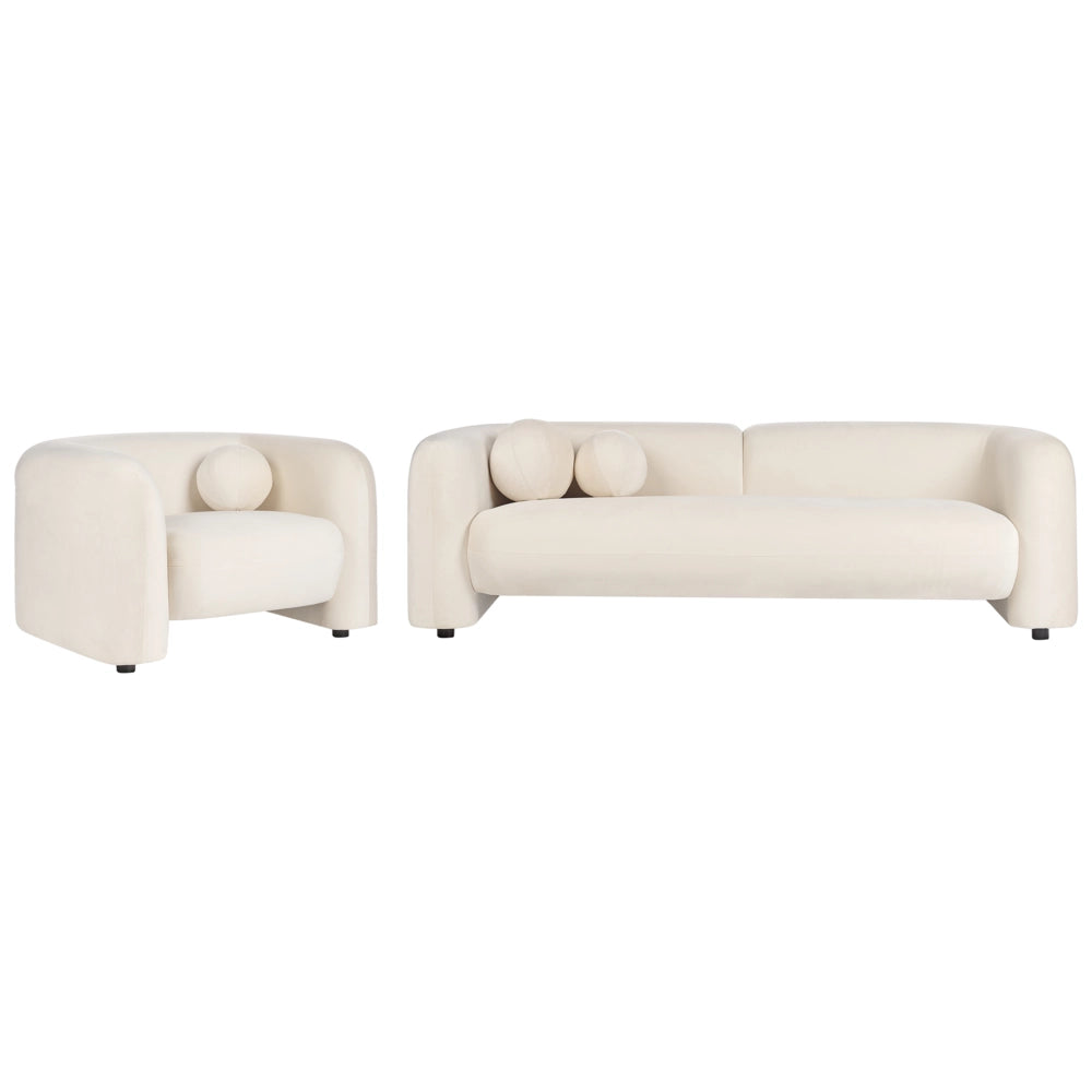 Set da salotto composto da divano e poltrona in velluto bianco sporco 4 posti con cuscini aggiuntivi stile glamour retrò soggiorno