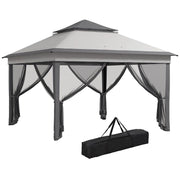GAZEBO CON ZANZARIERE REGOLABILE SU 3 LIVELLI IN ACCIAIO E TESSUTO OXFORD 326X326X272 CM GRIGIO CHIARO E SCURO