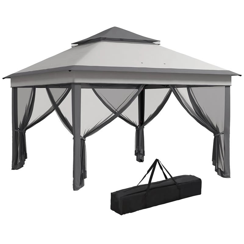 GAZEBO CON ZANZARIERE REGOLABILE SU 3 LIVELLI IN ACCIAIO E TESSUTO OXFORD 326X326X272 CM GRIGIO CHIARO E SCURO
