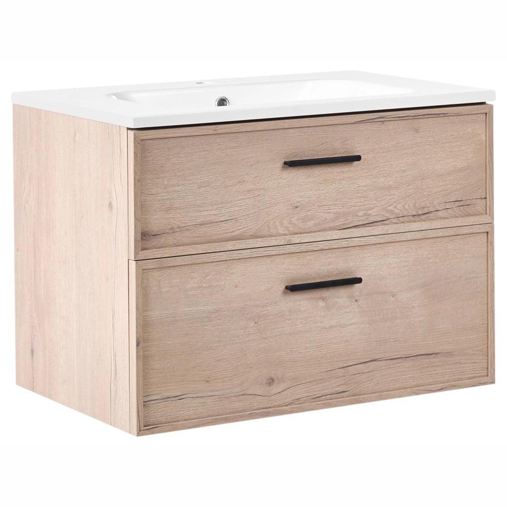 Mobile bagno sospeso con lavabo Frontale in MDF 2 cassetti 80 x 46 cm Marrone chiaro