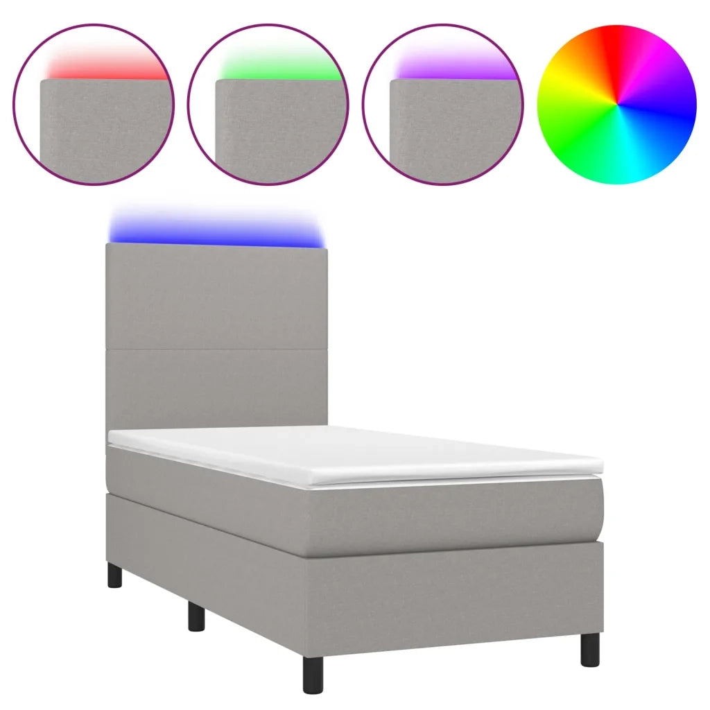 Letto a Molle Materasso e LED Grigio Chiaro 90x190 cm Tessuto