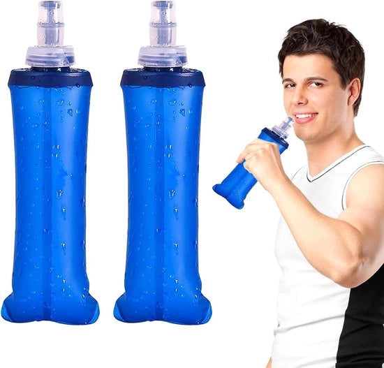 Set di 2 borracce flessibili per sport e attività all'aperto - 500 ml - Ossidiana e si ripiega per corsa, bicicletta, camminata, arrampicata e motociclismo