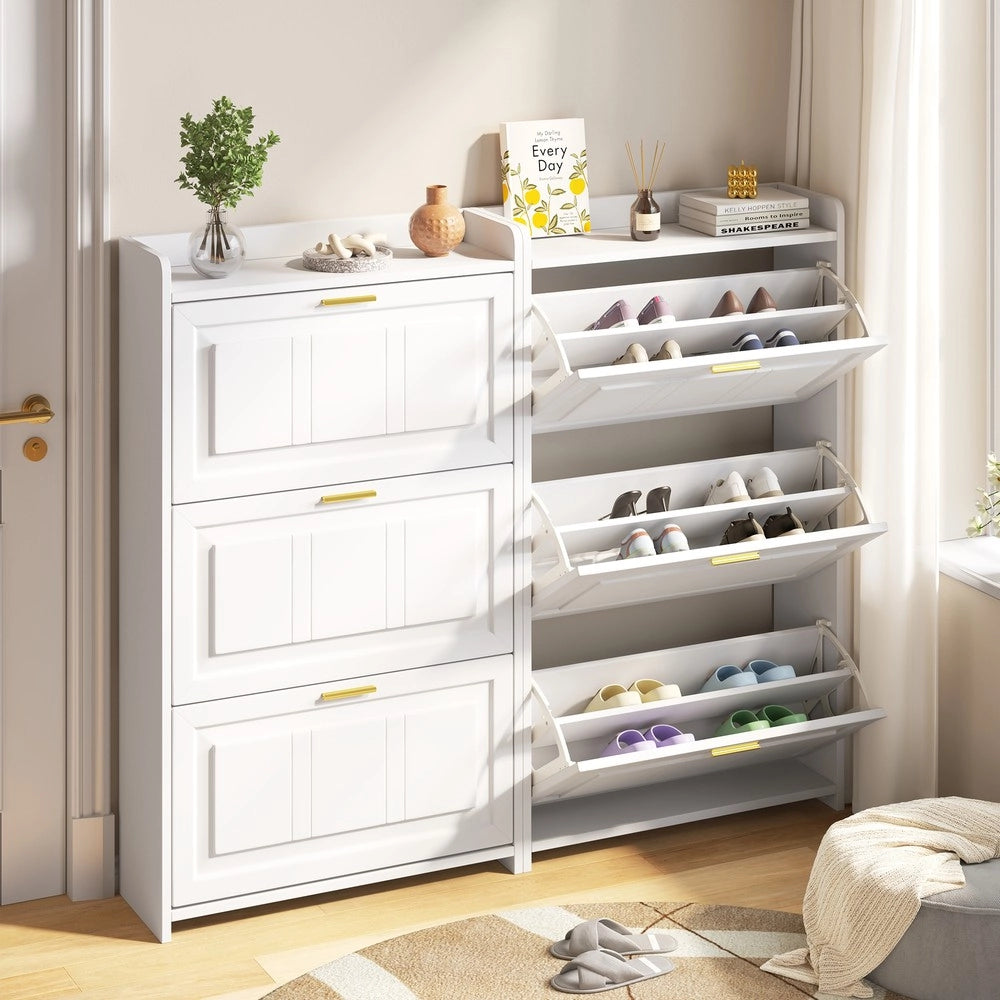Scarpiera a 6 Scomparti ¨C MINIMAL ¨C Bianco, MDF e Truciolato, Set 2 Pezzi, 70x24x120 cm