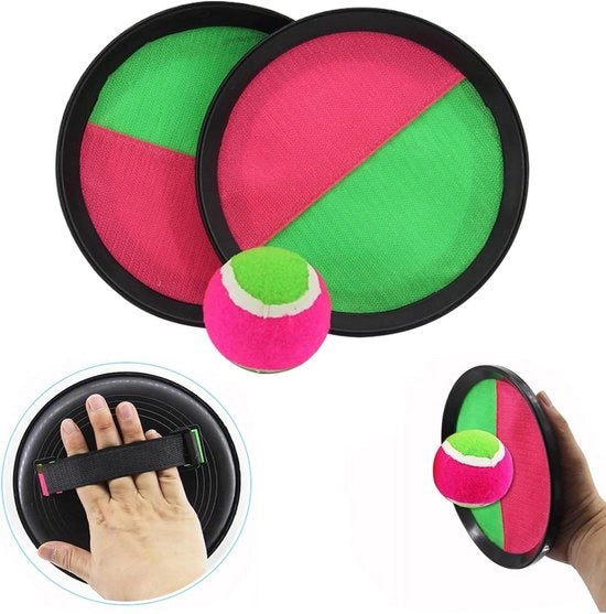 Impacco di gomma per bambini - Set di paddle catch con 2 racket, 1 pallina e borsa di stoccaggio - Per festa, giardino e dentro e fuori - Rosa + nero