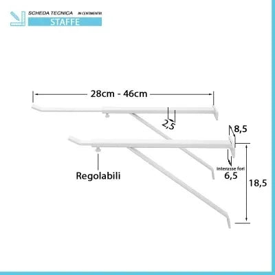 Coppia staffe per pilozzo sospeso regolabili 28-46 cm in acciaio