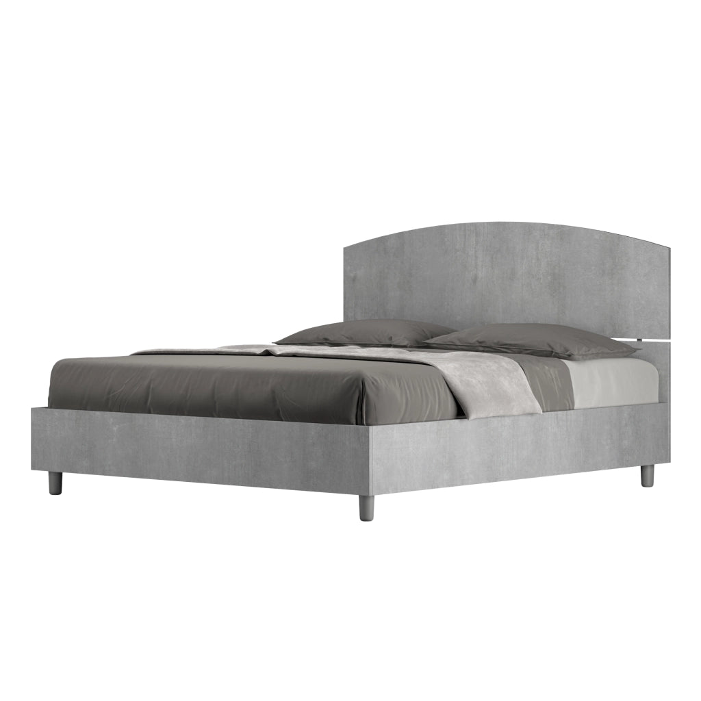 Letto Matrimoniale 160x200 cm con Rete e Contenitore Alzata Comoda Testata Inclinata a Doghe Dora Cemento