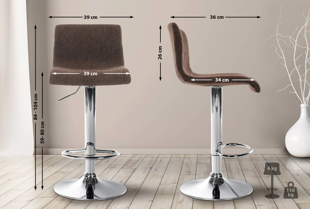 Sgabello HOVER in tessuto marrone,Metallo in look cromato