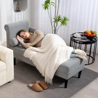 Chaise Longue con Rivestimento Trapuntato Effetto Velluto Grigio, in Legno Massello e Spugna, 146x61x82.5 cm