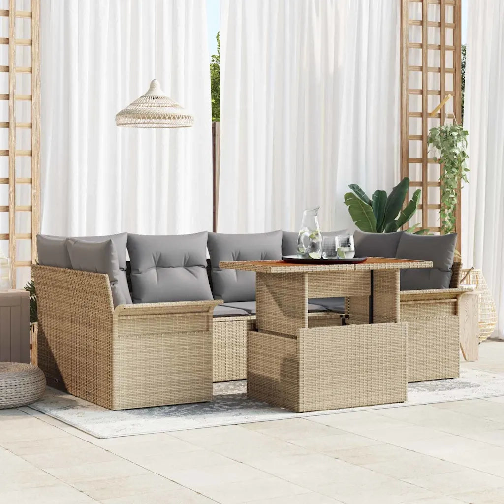 Set Divano da Giardino 7 pcs Beige Poly Rattan