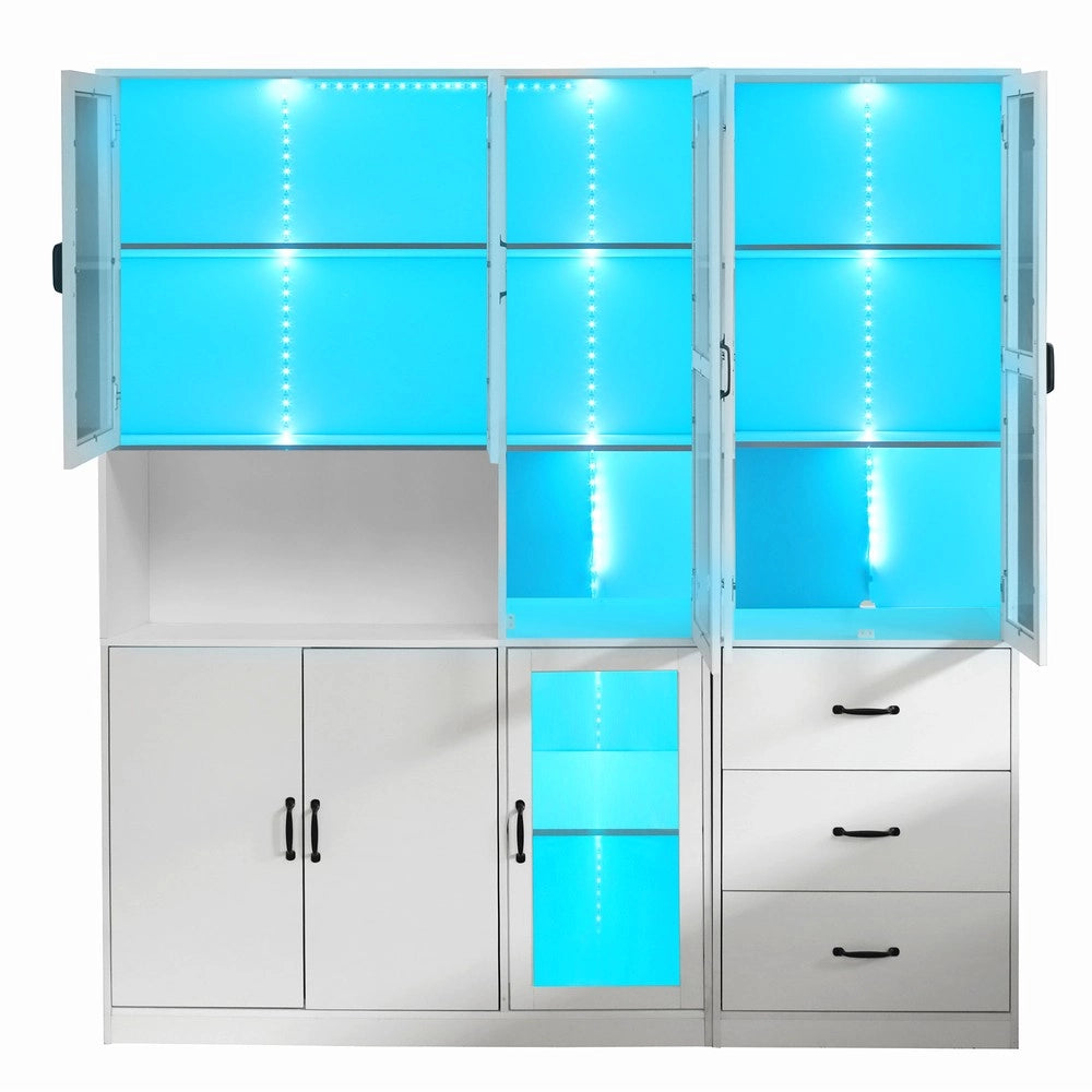 Libreria Vetrina con LED ¨C MINIMAL ¨C Bianca, 8 Ante, 3 Cassetti, 200x180 cm