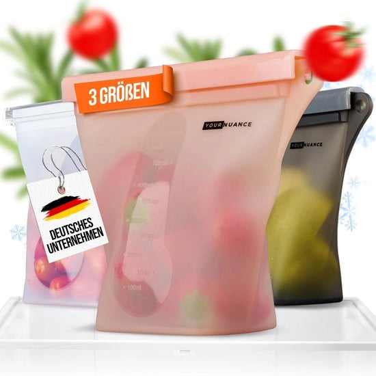 Zaketti di silicone, sacchetti riutilizzabili per congelatore (set di 3) [impermeabili, lavastoviglie], organizzatore del frigorifero, contenitore per la preparazione delle pasti (rosso)