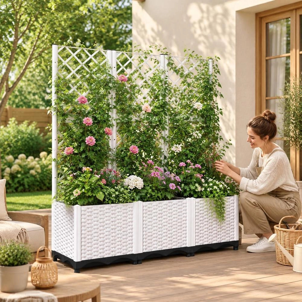 Plant Pot With Trellis White 120x40x136 Cm PP