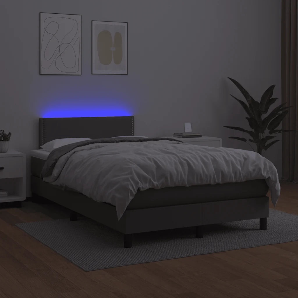 Giroletto Molle con Materasso e LED Grigio 120x190cm Similpelle