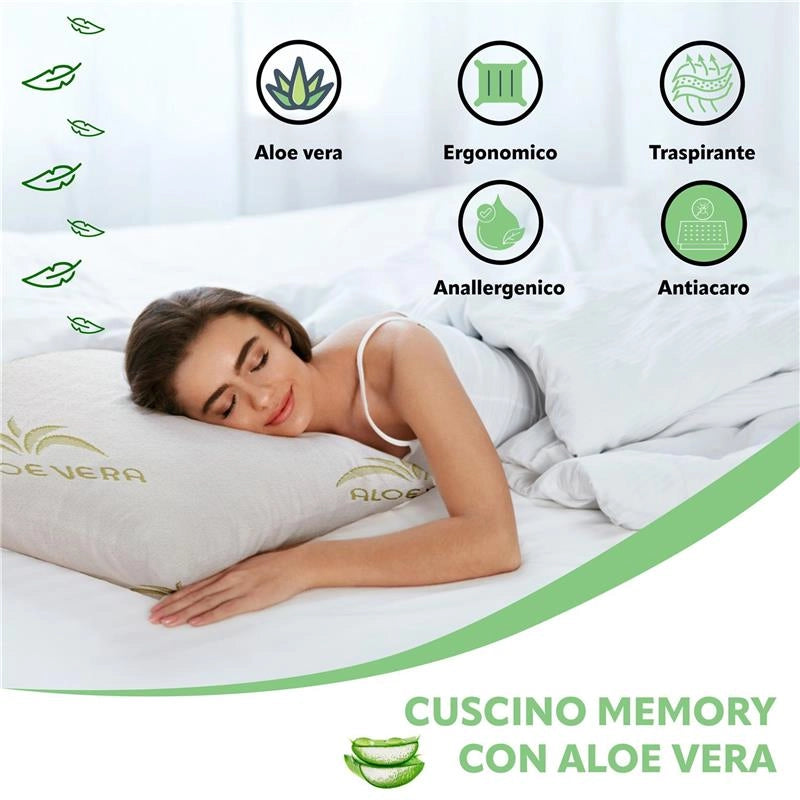 HYDRA VIVA COPPIA CUSCINI GUANCIALE MEMORY ALOE VERA SFODERABILE 100% NATURALE 72 X 42 X H13